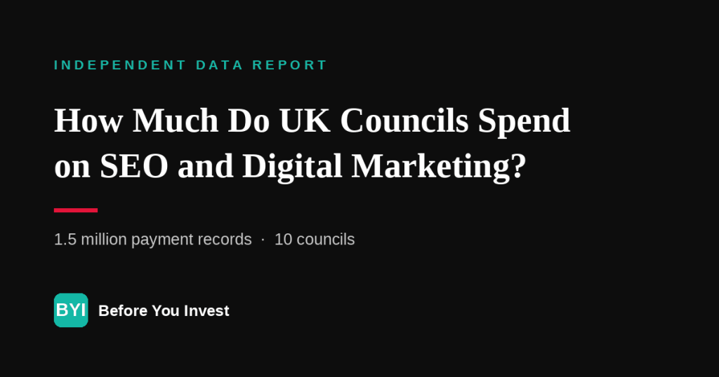Report cover: How Much Do UK Councils Spend on SEO and Digital Marketing? 1.5 million payment records, 10 councils. Before You Invest.